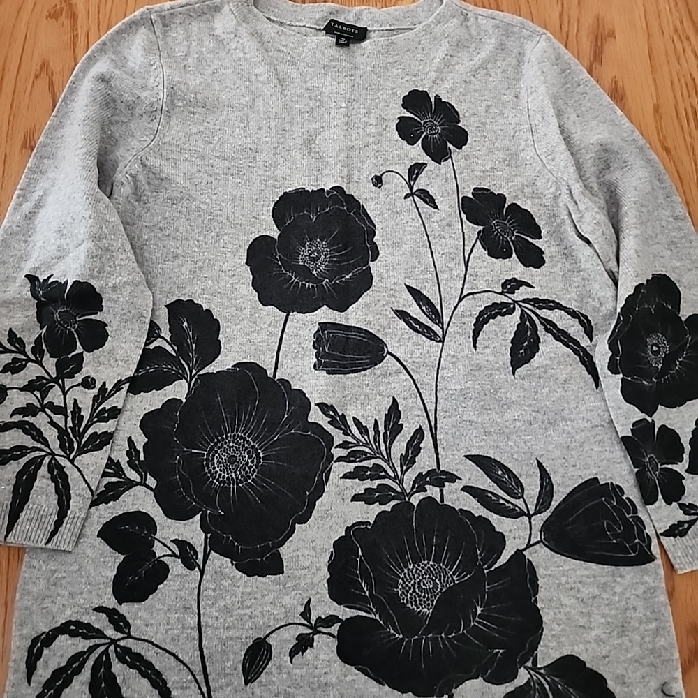 Talbots Gray and Black Floral Sweater.     SOLD